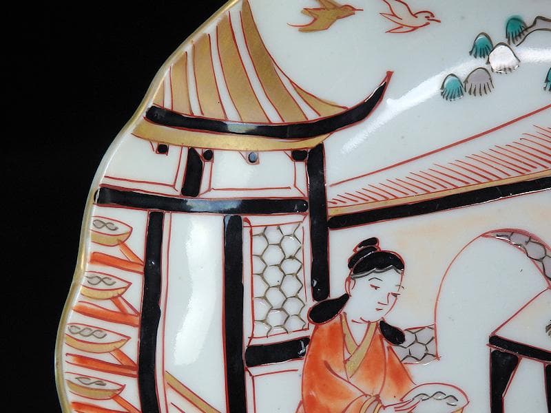 古伊万里 金襴手 唐人美人図 膾皿 5客 615AS-AEy