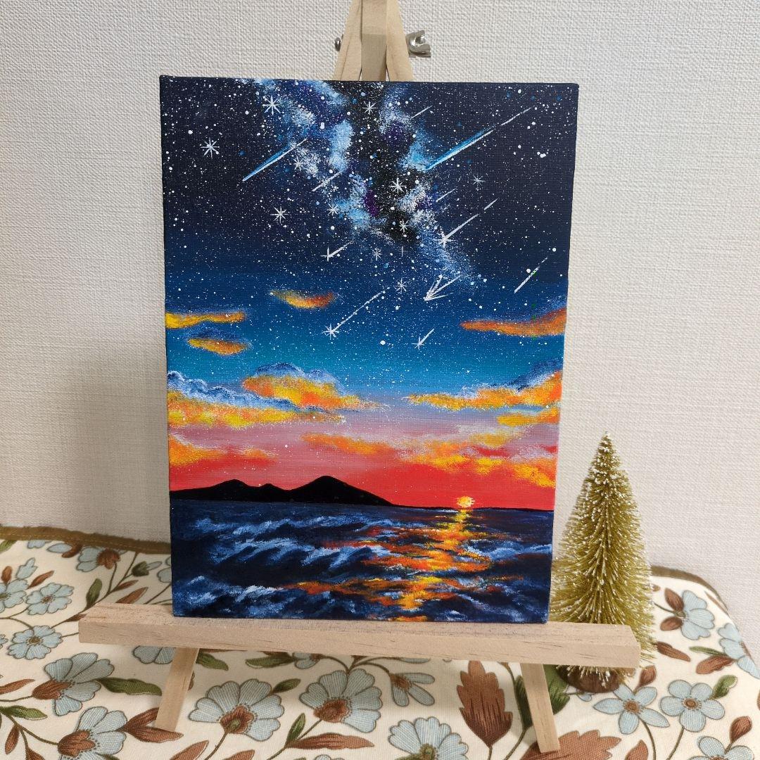 sunset』/アクリル画 原画 夕暮 星空 流星群 流れ星 海 16×22 - メルカリ