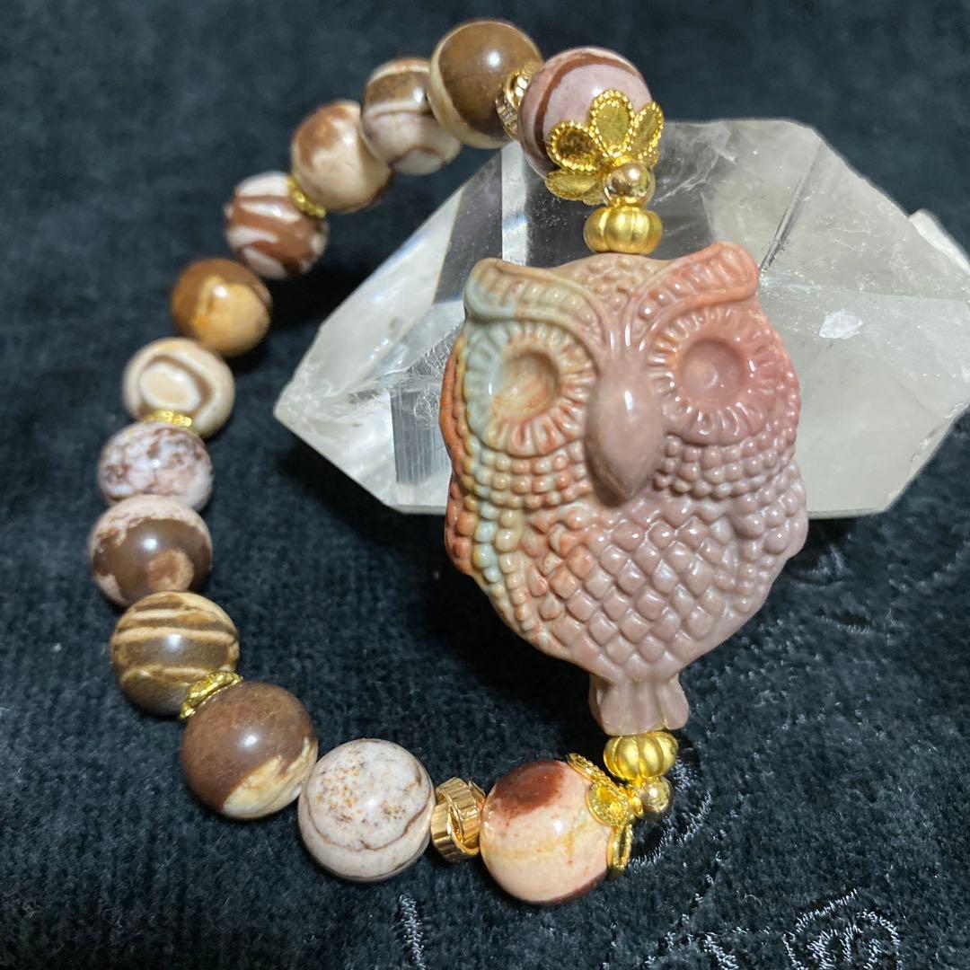 アラシャン瑪瑙フクロウのカフェオレゼブラジャスパーブレスレットパワーストーン アラシャン瑪瑙 蓮の花 彫刻 天然石 ブレスレット | ほしブレス