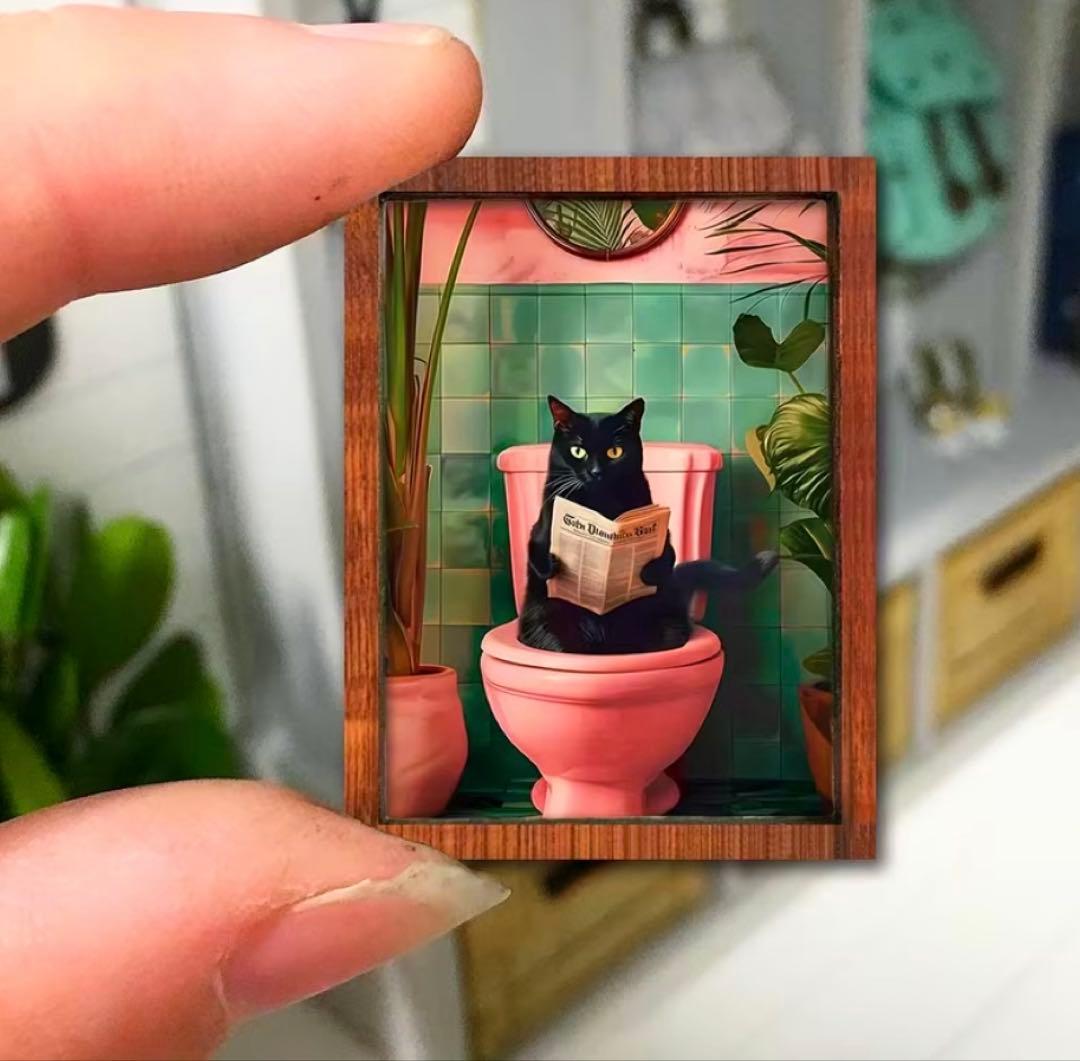 ミニチュア 黒猫絵画 ドールハウス 額縁 トロピカル - メルカリ