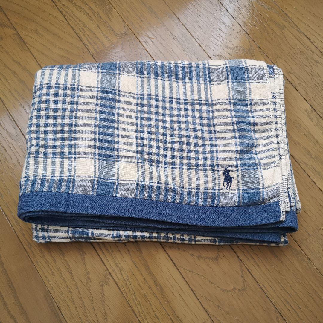 Ralph Lauren 青系チェック ブランケット - メルカリ