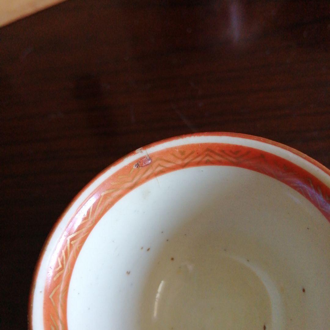九谷焼　赤絵金襴手煎茶碗　5客　6.2cm　明治～大正期