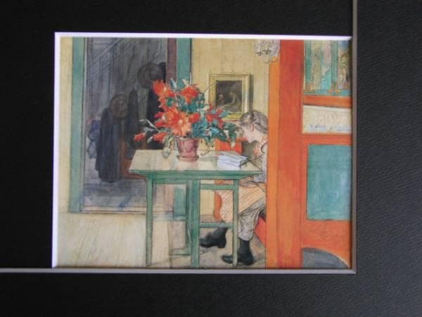 カール・ラーション、本を読むリスベス、希少画集画、新品額装付