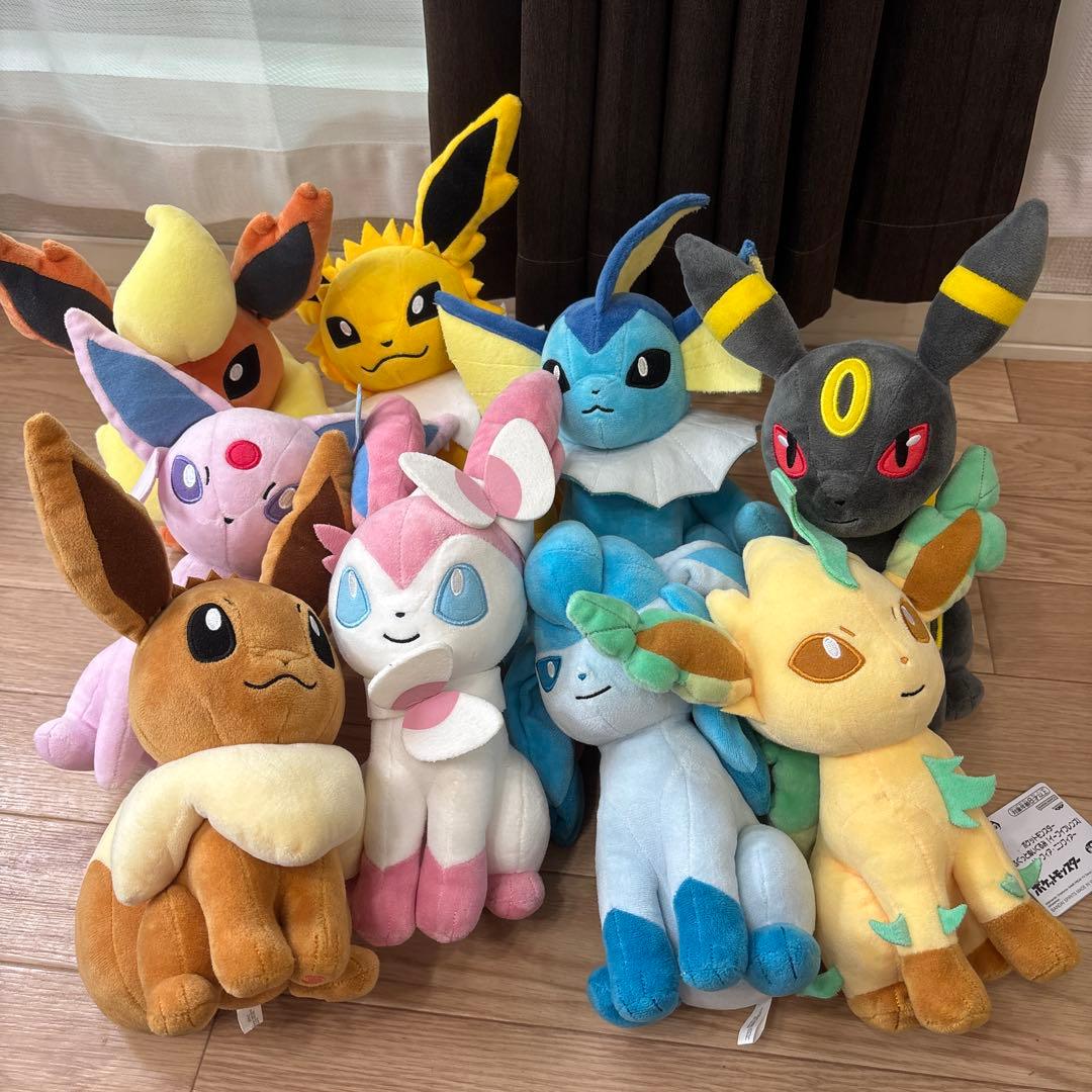 ポケモン 　イーブイ　ブイズ　ぬいぐるみ9体セット イーブイの進化形「ブイズ」の等身大ぬいぐるみ発売 全種そろうと壮観