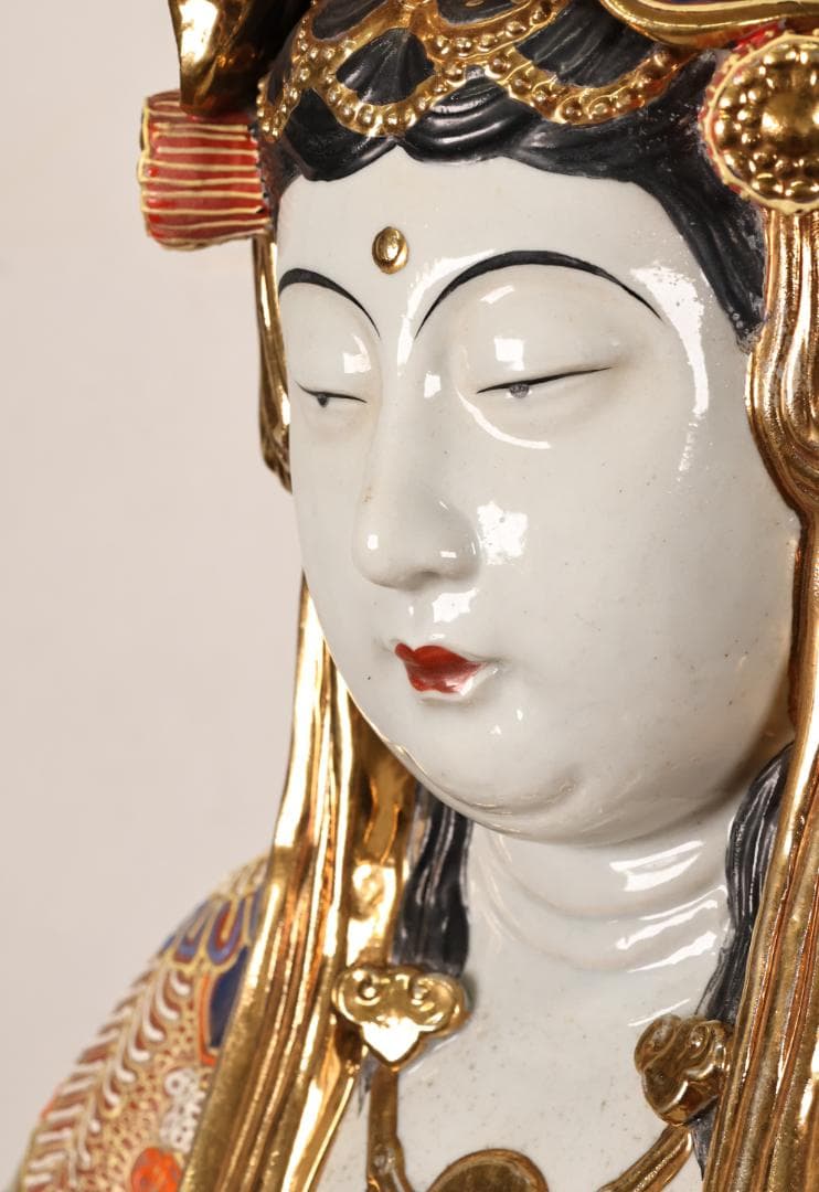 R様専用 九谷焼 八幡窯 特大 色絵金彩観音菩薩像 置物 高90㎝