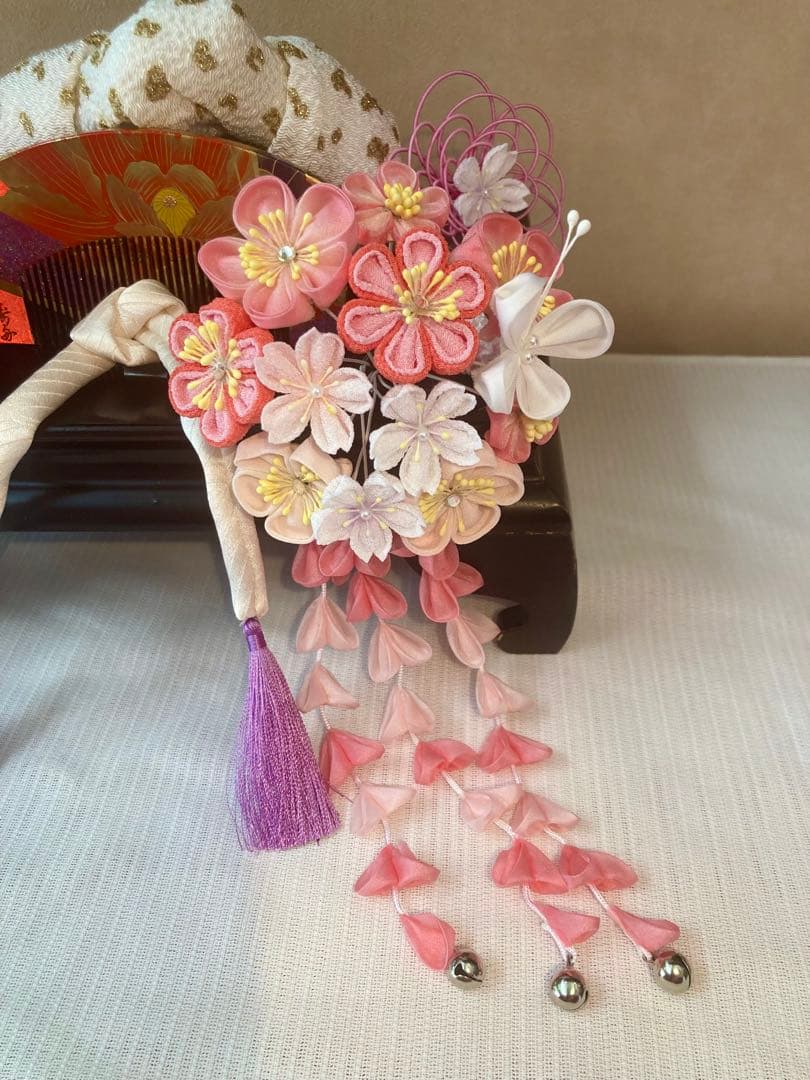 七五三 成人式 春待ち蝶々の花簪 まるぐけおりぼん 櫛平打ち簪 水引簪