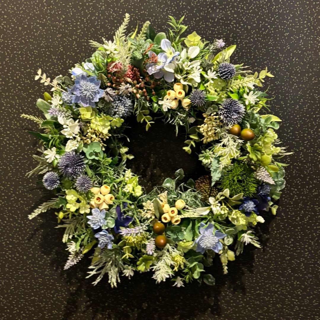 ボタニカルグリーンリース✴︎ナチュラルリース✴︎玄関リース✴︎造花