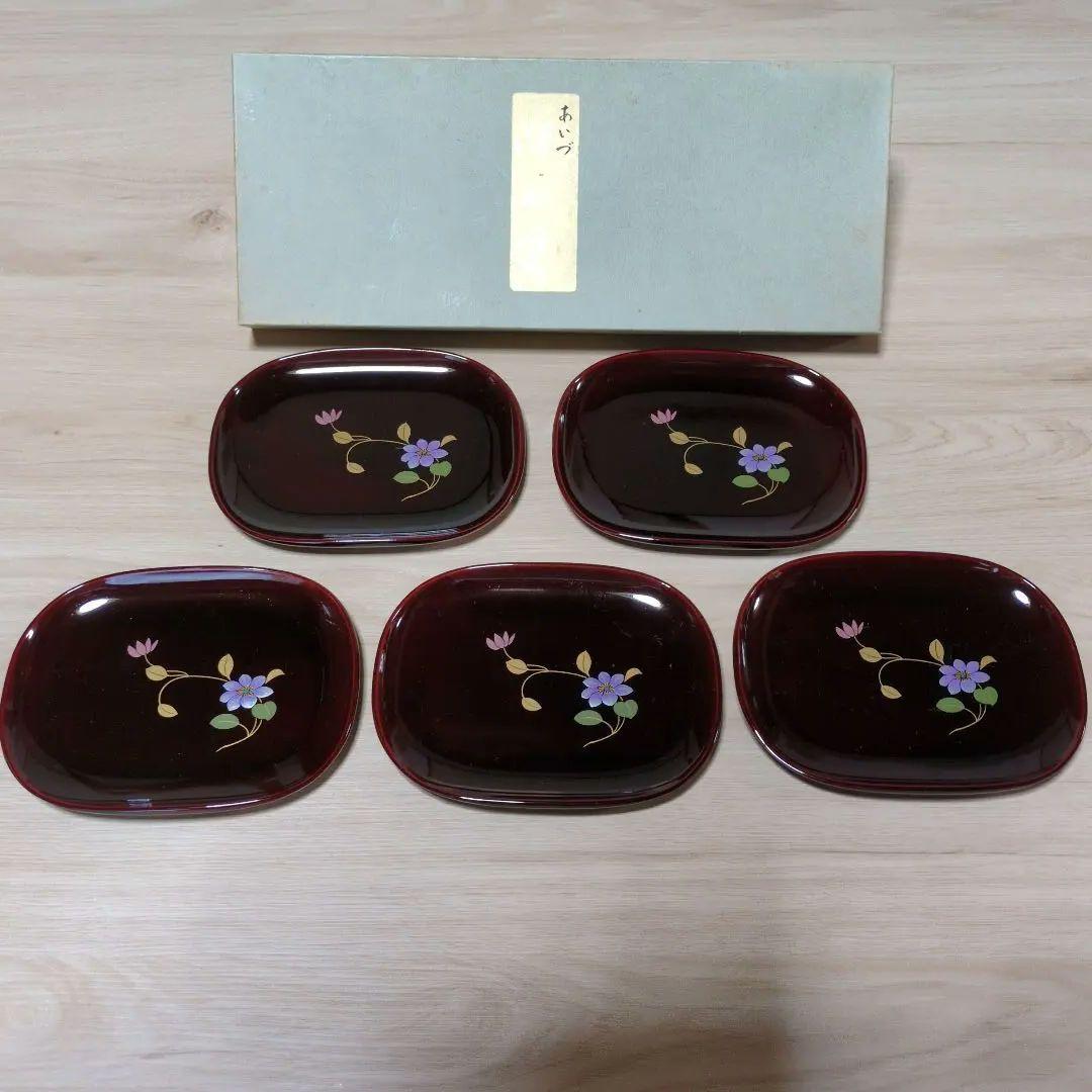 レトロ 会津ぬ里 漆器 菓子器 5枚セット 深い赤色 花柄 - メルカリ
