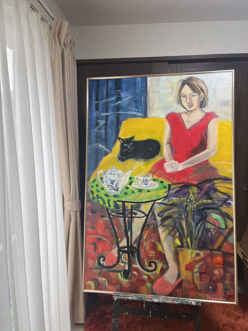宮本薫　女性と黒猫の絵画「憩いの時」 宮本薫 | 国展