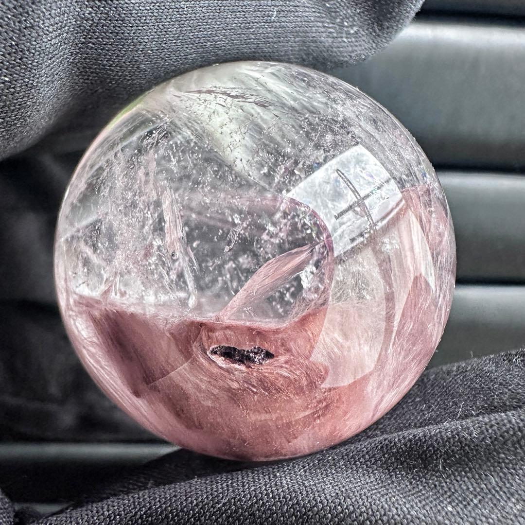 極上別格品❗️超美品♡レインボー☆ピンクサゲニティックインクォーツ丸玉A1295