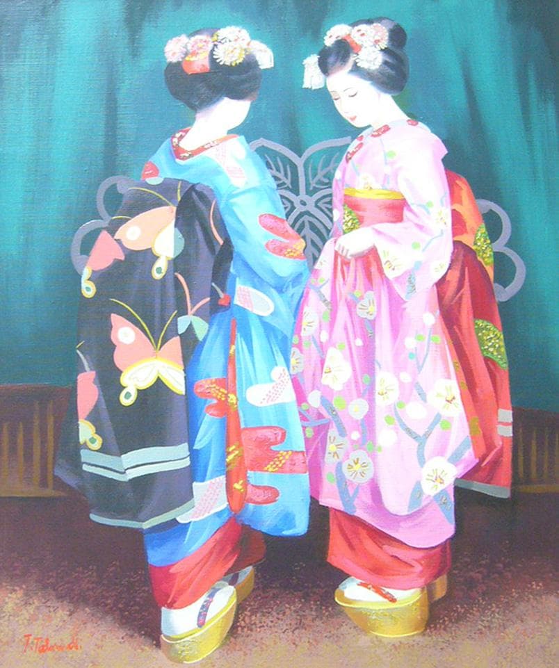 絵画 油絵 肉筆油絵 竹内敏彦 人物画 舞妓さん F12