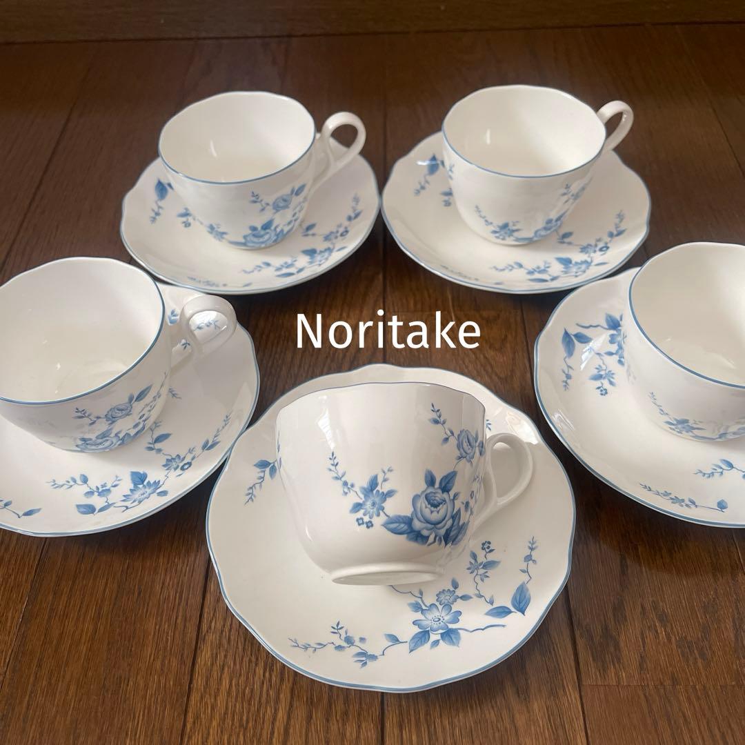 ノリタケ 青い花柄 ティーカップ・ソーサーセット 5客 - メルカリ