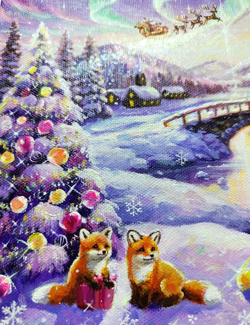 オーロラの煌めき】アクリル画 F3 風景画 絵画