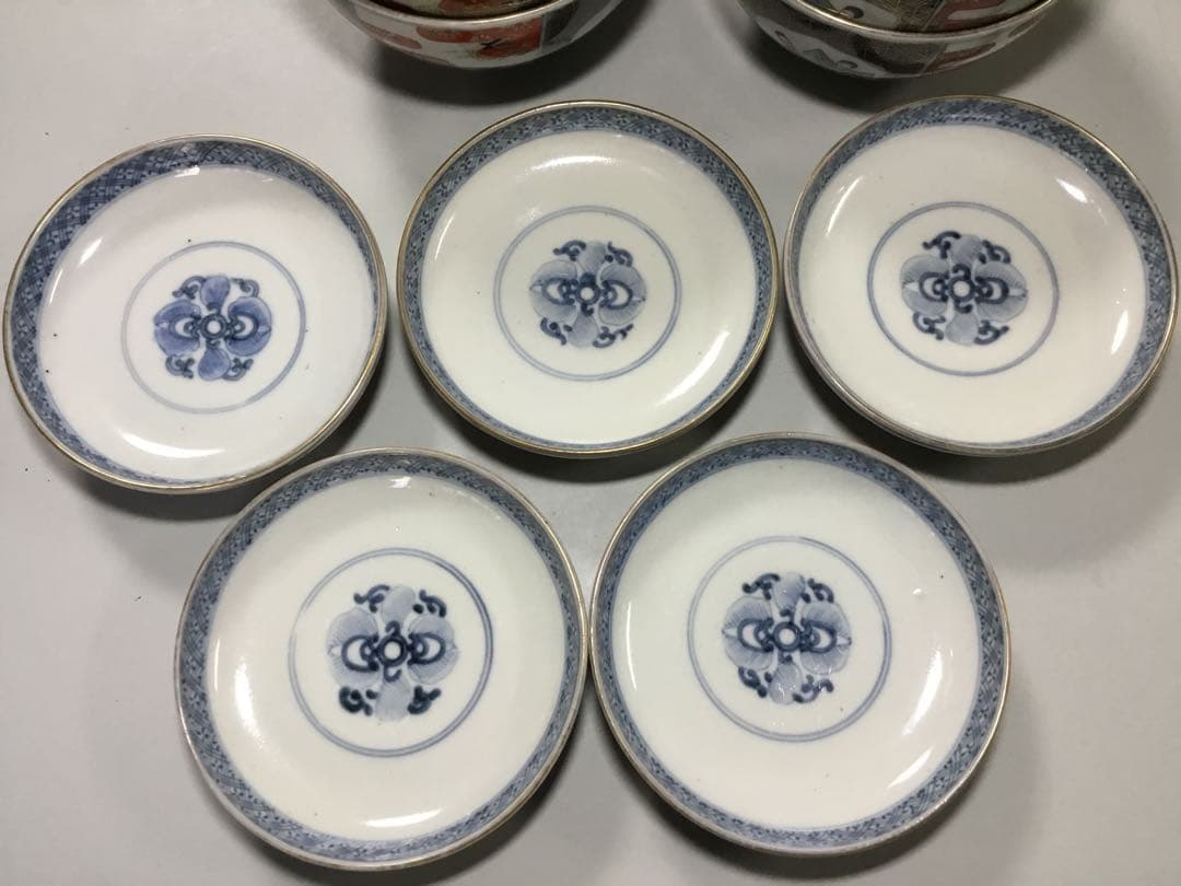 古伊万里◇雛人形文 / 蓋茶碗5客◇染錦 立雛 雛道具