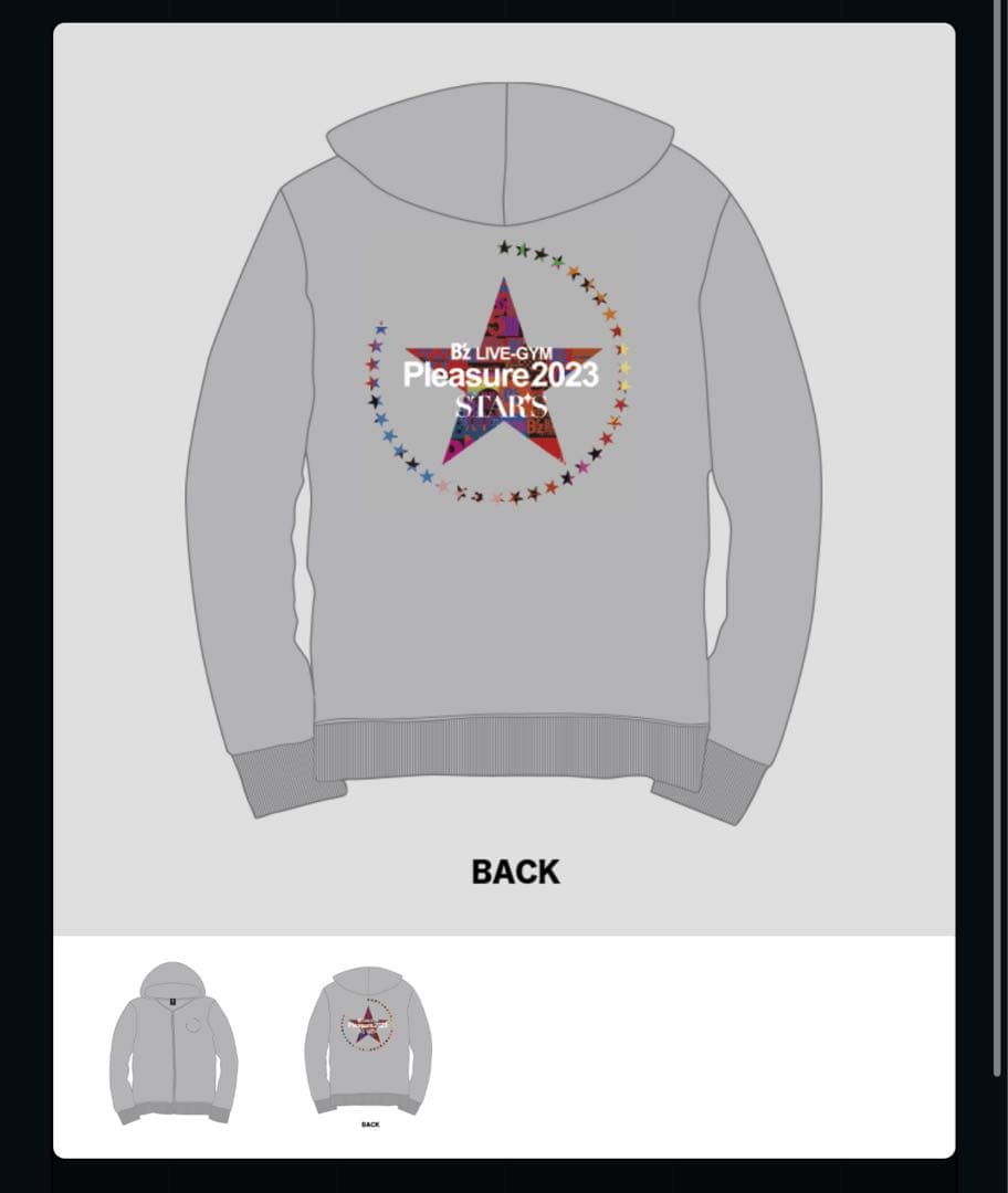 B'z Pleasure2023 パーカー Lサイズ グレー B'z LIVE-GYM Pleasure 2023 -STARS-｜GOODS（ジップパーカー グレー）