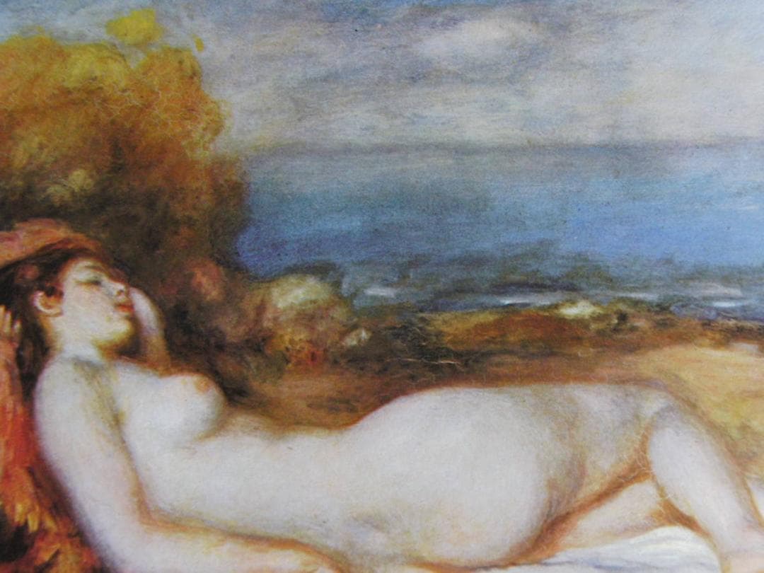 ピエール＝オーギュスト・ルノワール、【海辺に横たわる浴女】、希少な額装用画集より