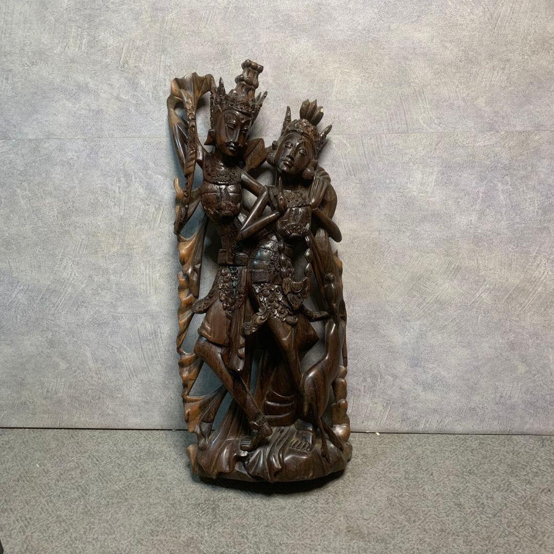 K194 木彫り 彫刻 伝統工芸品 置物 バリ島 - メルカリ