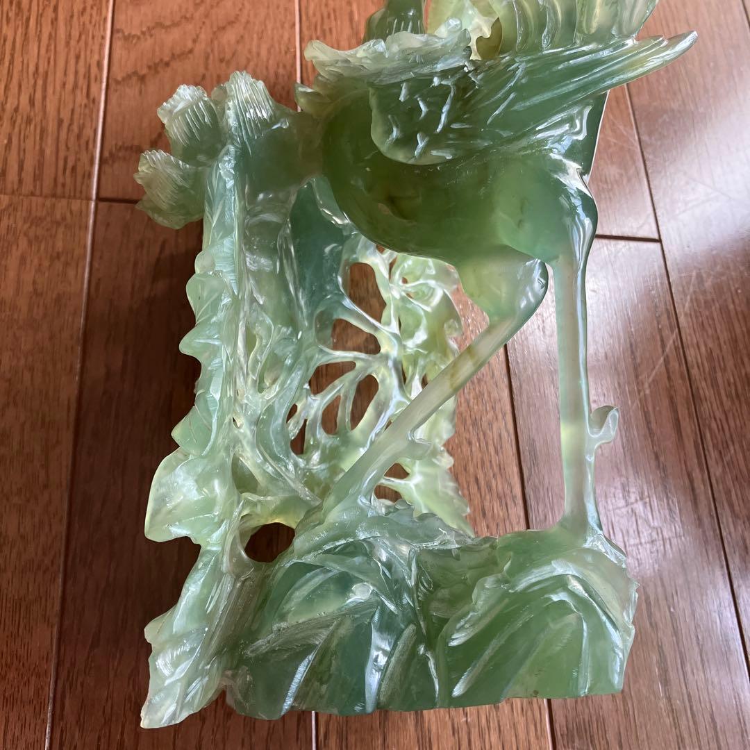 翡翠 鳥 牡丹 モチーフ 彫刻 約30cm 1.9kg