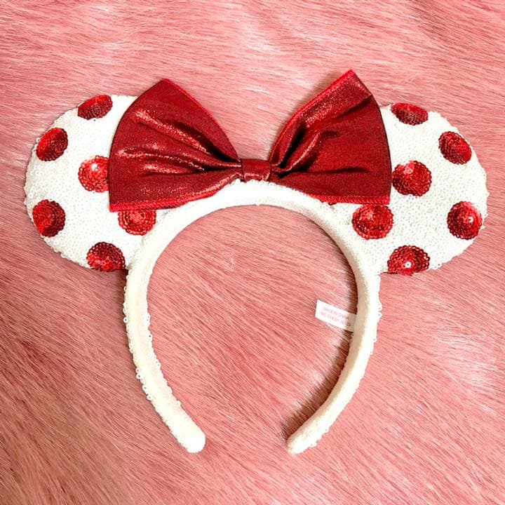 ディズニー カチューシャ スパンコール ドット 水玉 ミニー レッド