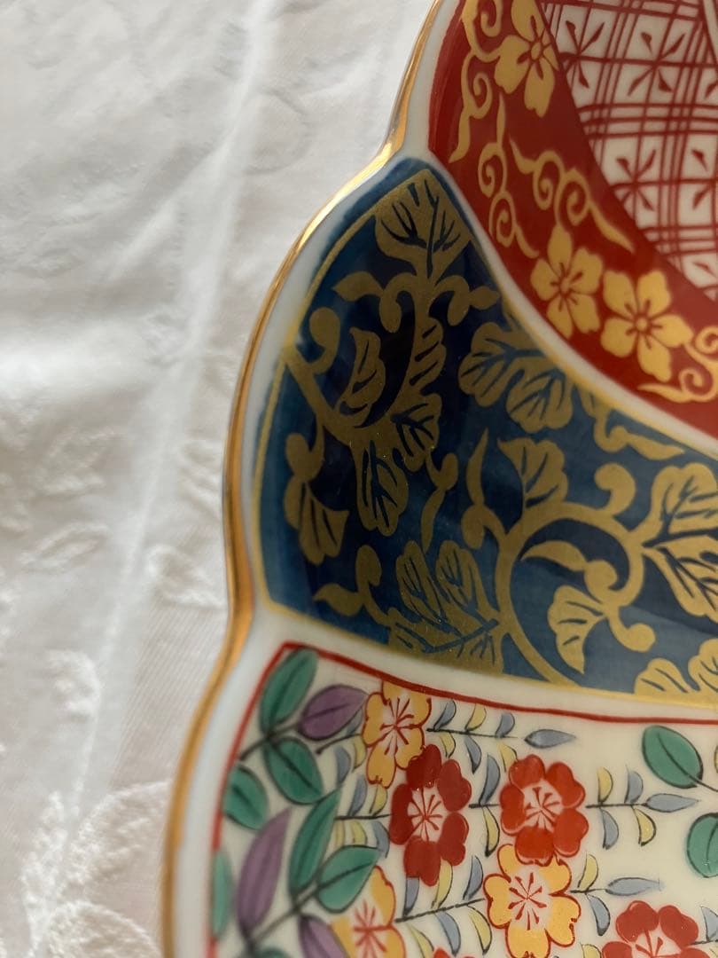 未使用❤️有田焼 清秀 元禄古伊万里 菊割鉢 大鉢 輪花盛鉢 金彩色絵染