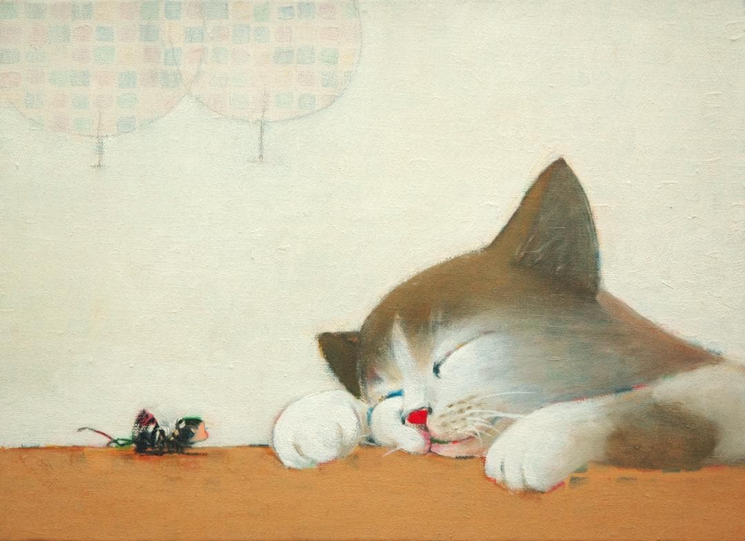 油絵 菅家令子 絵 絵画インテリアF4-072019 子猫と女の子蟻んこちゃん 油絵 菅家令子 絵 絵画 インテリア 額付(黒) uF6-110302 花 油絵 菅家