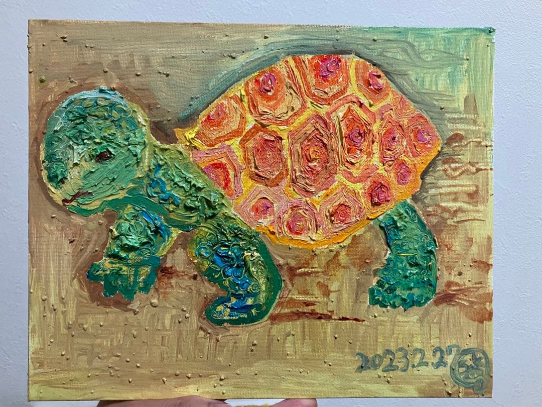 亀　油絵　原画　絵　動物　インテリア　絵画　アート　かわいい　おしゃれ　カラフル 海の絵 亀 HONU ホヌ ウミガメ アートパネル 絵 おしゃれキャンバス