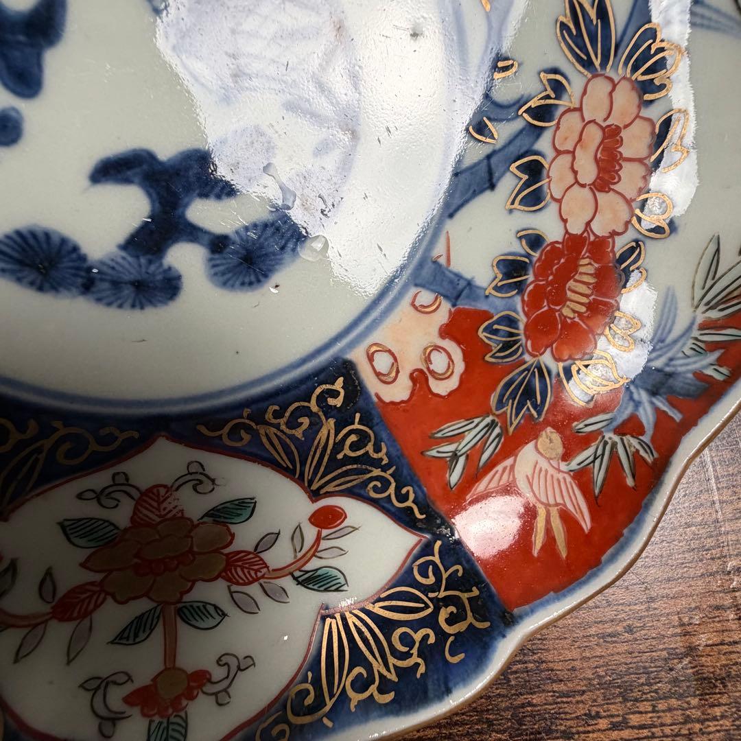 古伊万里 赤絵富貴長春七寸皿 五客 大皿/お皿/中皿/アンティーク