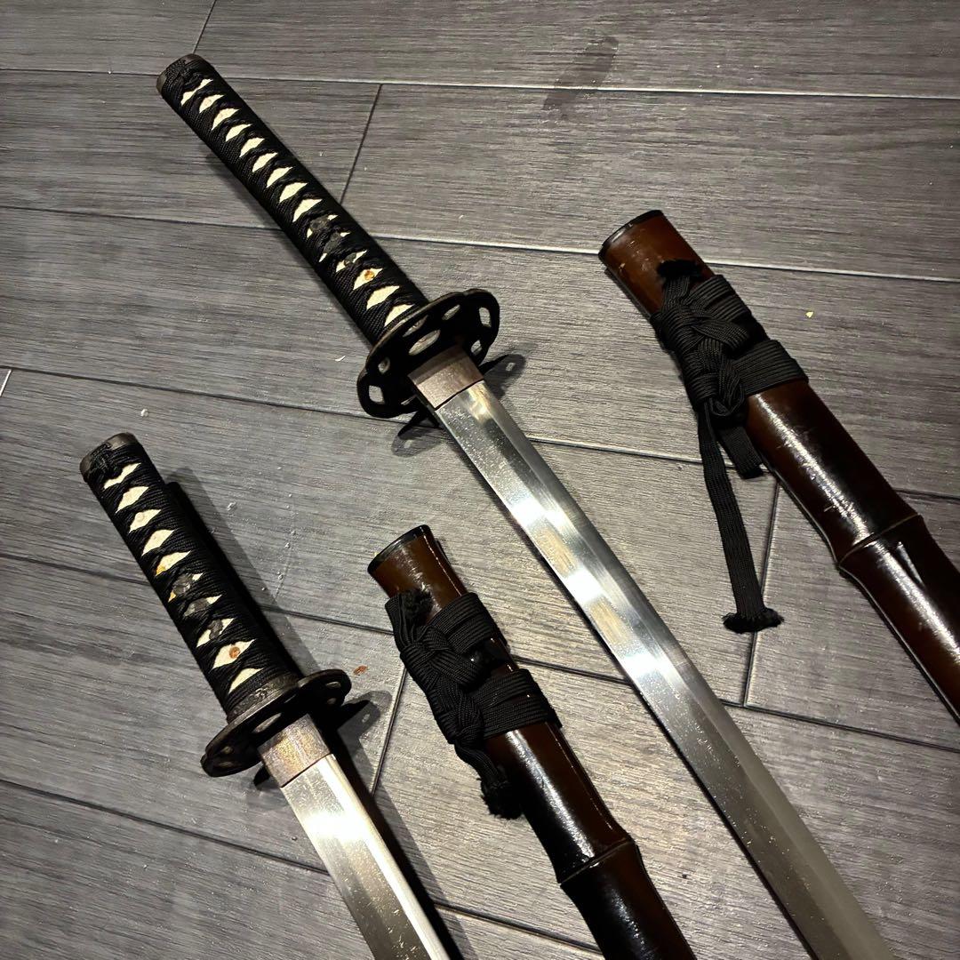 希少品 竹鞘 大小セット 竹筒拵 高級模造刀 居合刀 竹鞘太刀 2本セット