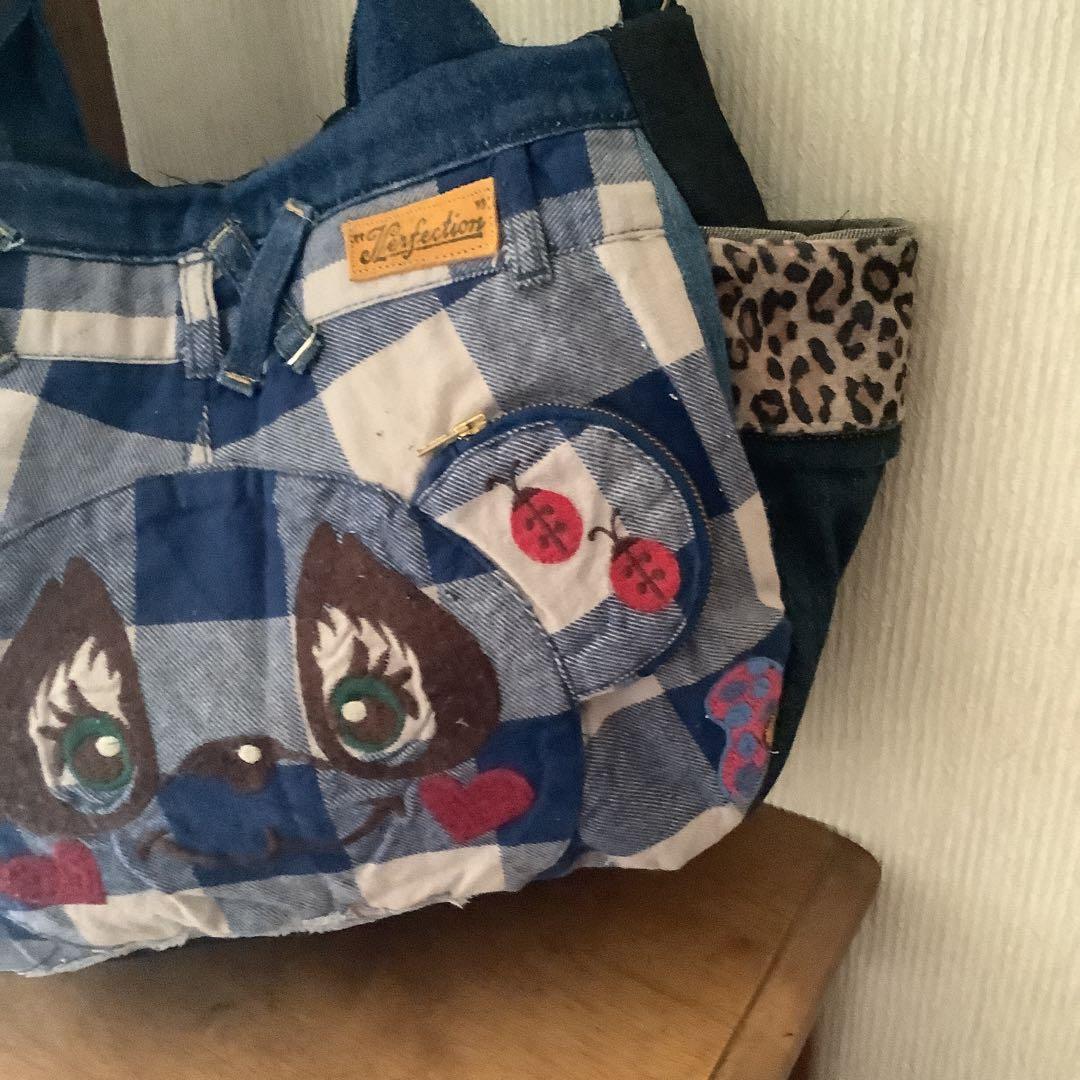 ハンドメイド リメイクデニム トートバッグ サイドポケット＆Dカン付き