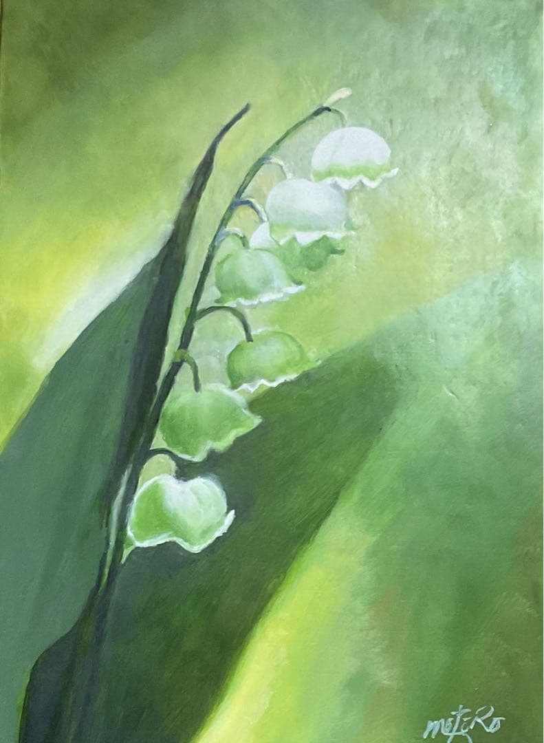 油彩画　「　すずらん　」　原画　F4号 db26d34839a1838bd589e8a559c2b4