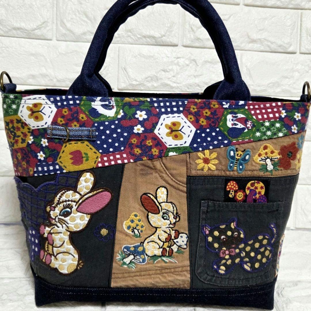 【SA様☘️専用】928 デニム＊リメイク＊刺繍＊バッグ＊トートバッグ 刺繍デニムバック No.554 デニムリメイク ショルダーバッグ サイド
