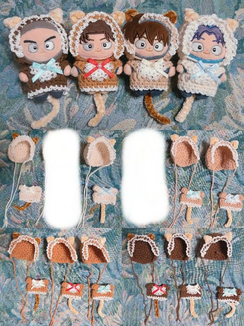 ぬい服 ねこセット ねこみみ付きボンネット＋しっぽ付きワンピース ぬい服 ねこセット ねこみみ付きボンネット＋しっぽ付きワンピース
