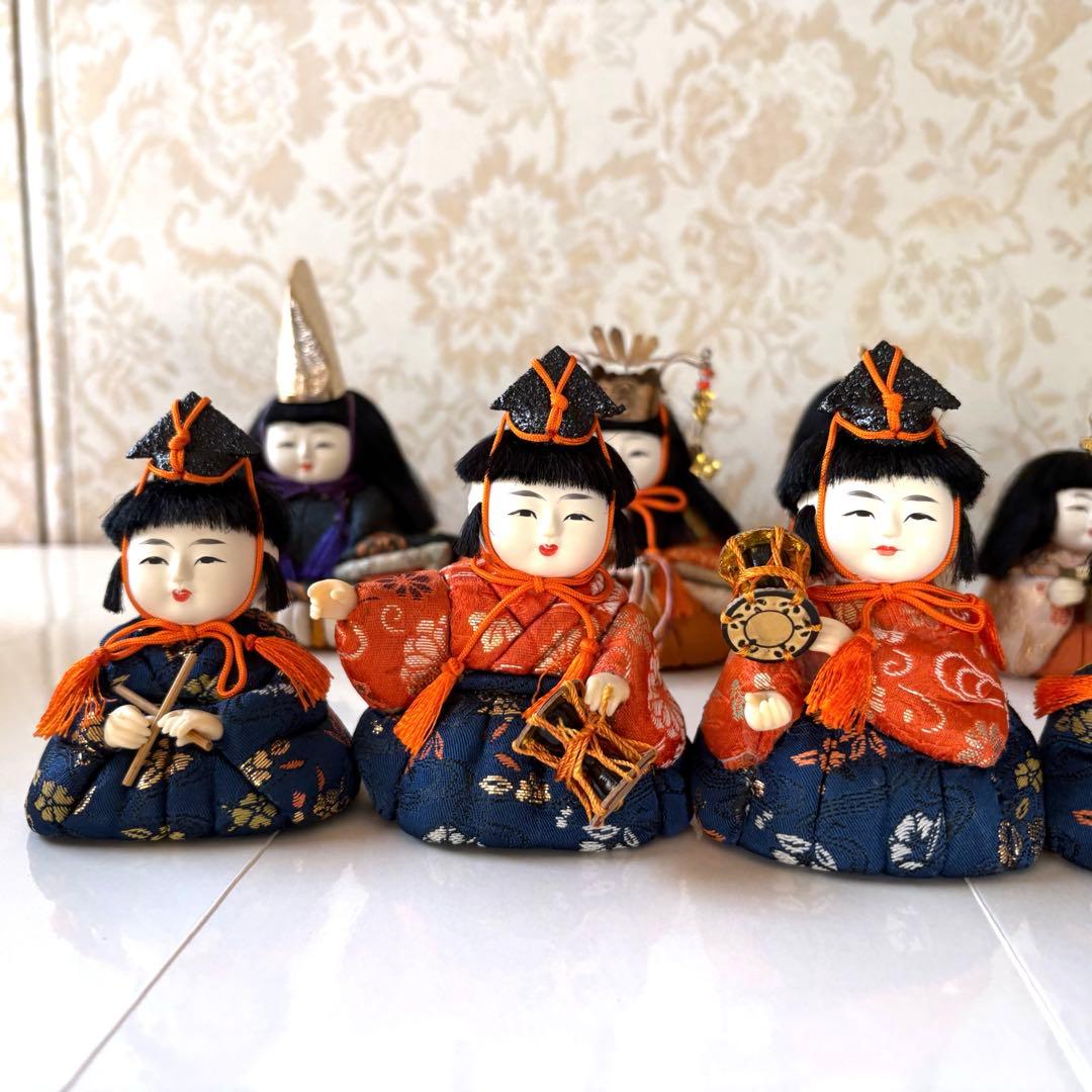 木目込み雛人形15人揃い／昭和42年頃購入／箱付／小道具有／コンパクト