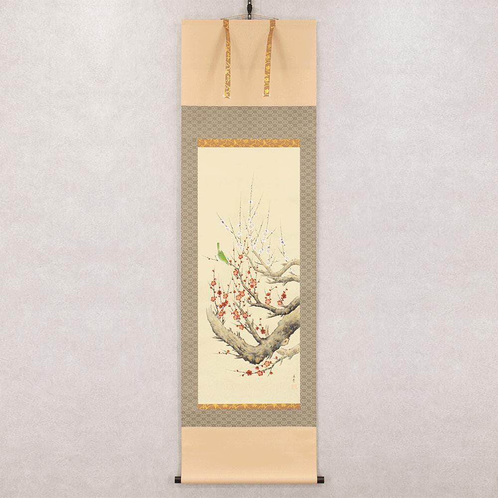 掛軸 日本画 桜井浩堂「紅白梅に鶯」共箱 東洋美術会会員 掛軸 日本画 桜井浩堂「紅白梅に鶯」共箱 東洋美術会会員 - メルカリ