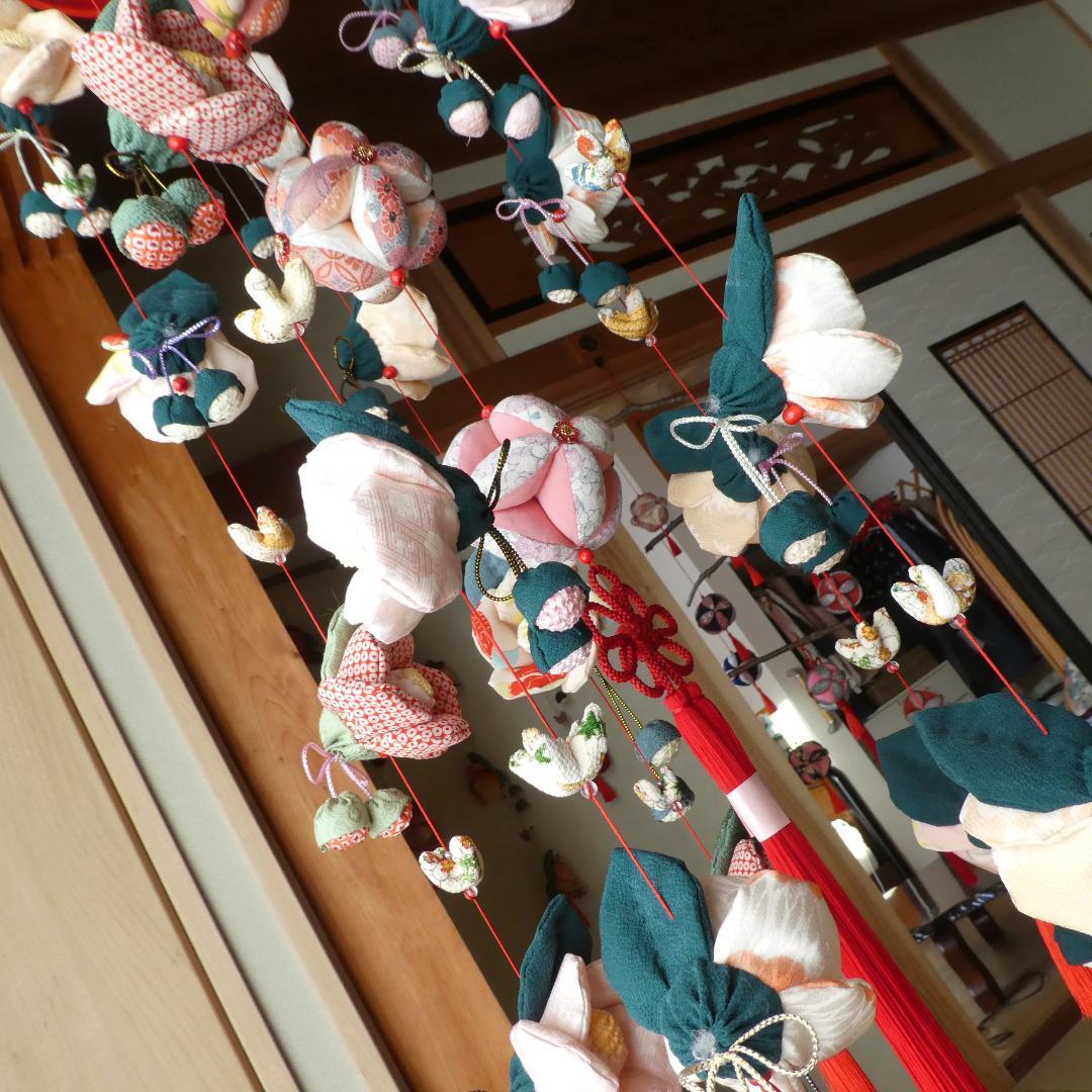 古布 正絹 吊るし椿 錦紗縮緬 ピンク 桃色 疋田模様 さげもん