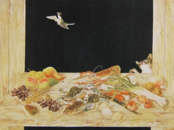 藤田 嗣治、猫のいる静物、希少な画集より、版上サイン入り、新品高級