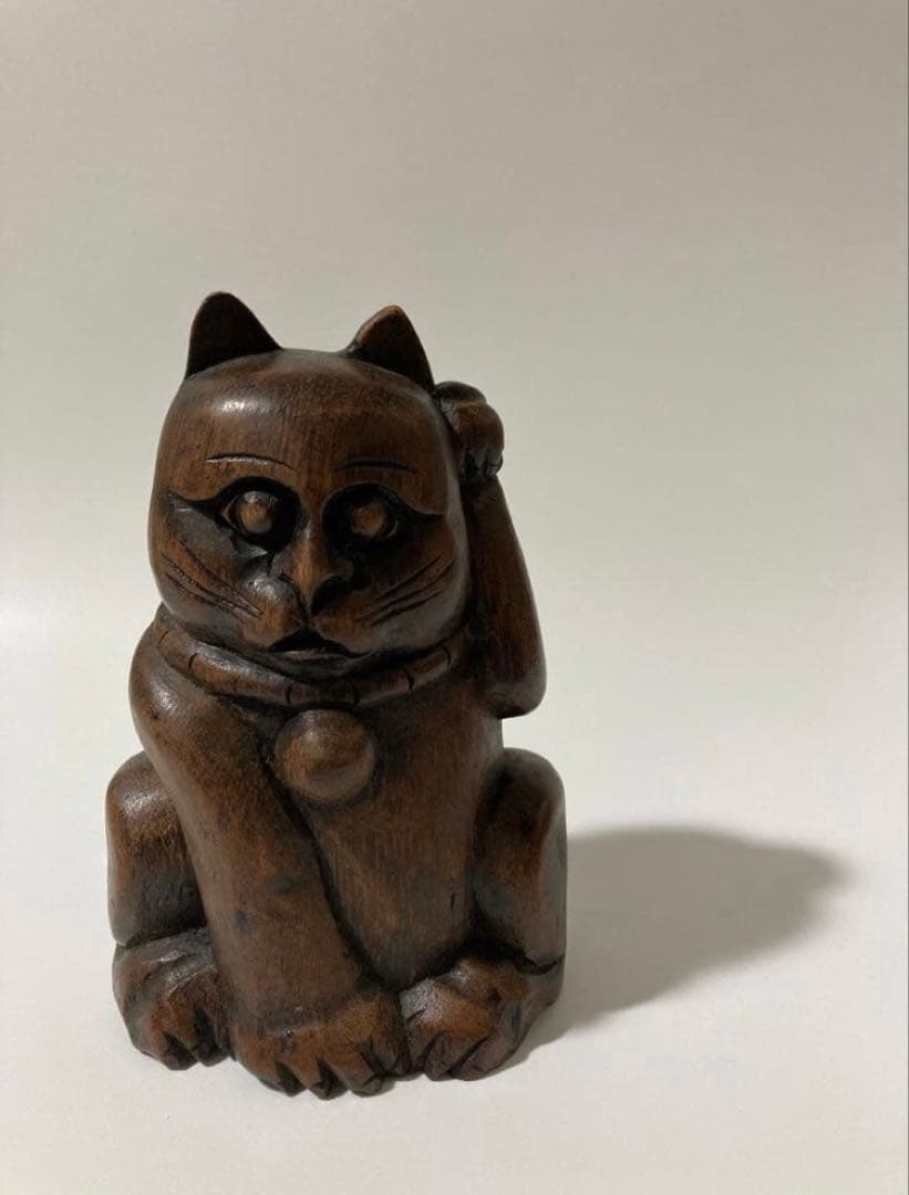 木製 竹根彫刻 招き猫の置物 民芸・縁起物・木彫り Yahoo!オークション -「(招き猫」(木工、竹工芸) (工芸品)の落札相場