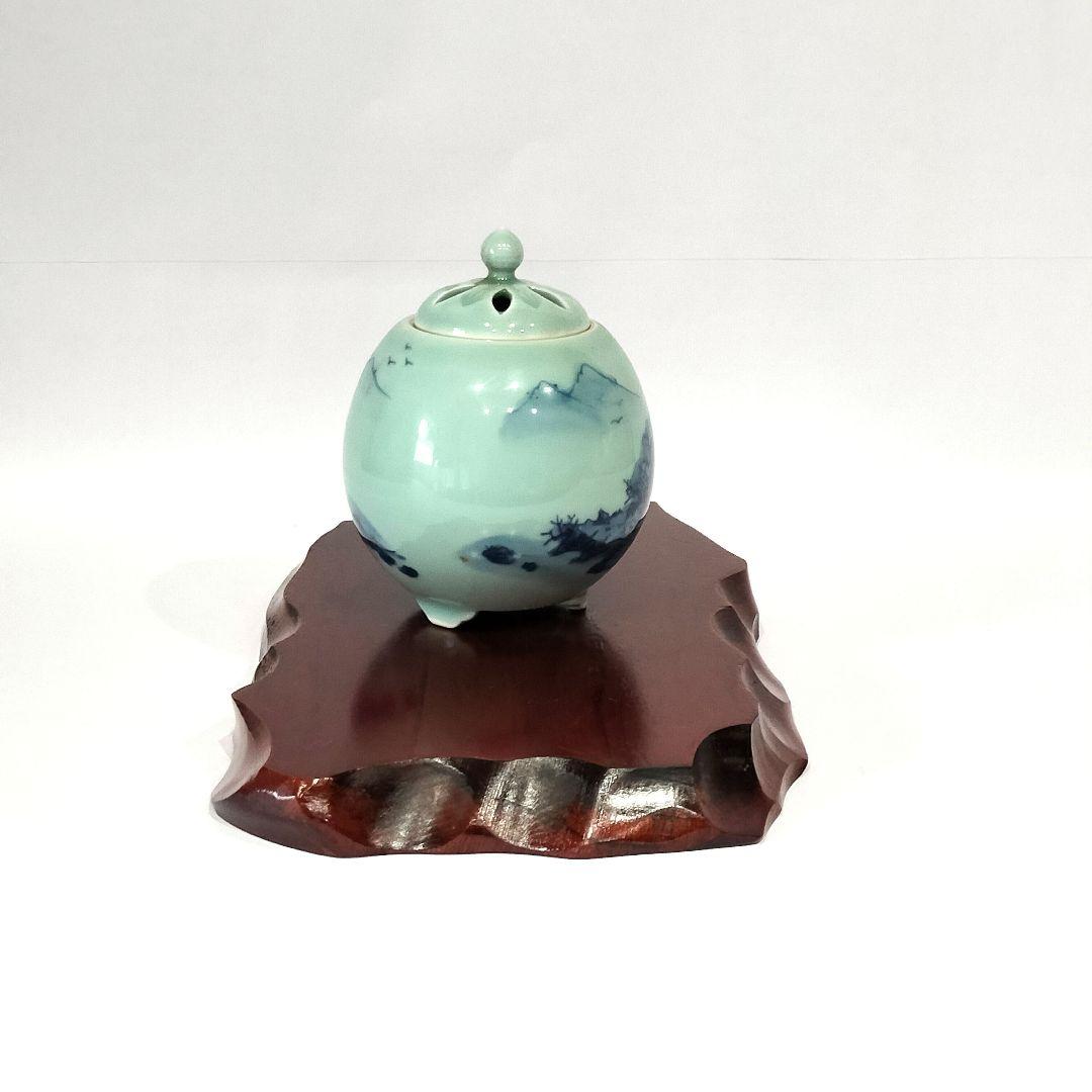 ❤【新品・未使用】鍋島焼 大秀作 青磁山水 香炉 茶道具 日本製 木箱
