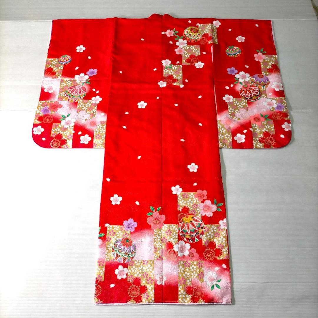 七五三 753 着物 七歳 四つ身着物 赤色地友禅柄 新品 k4126t - メルカリ