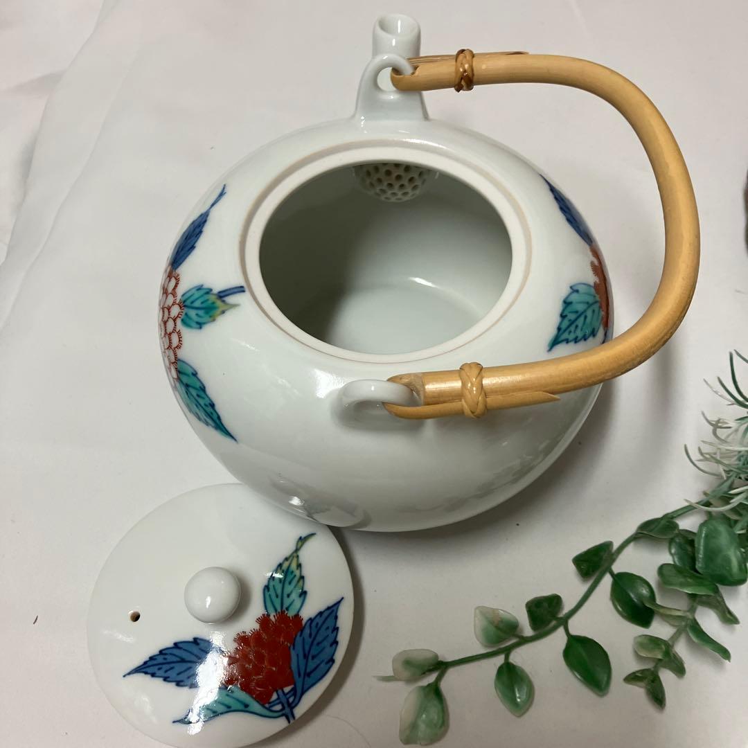 色鍋島焼 人間国宝十二代 今泉今右衛門窯 錦藤袴絵茶器セット急須湯呑5