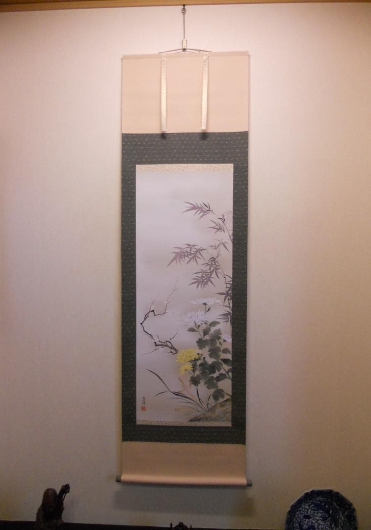 掛け軸 児玉翠峰 四君子 絹本 希少 軸装 茶道具 掛軸 美品 です。