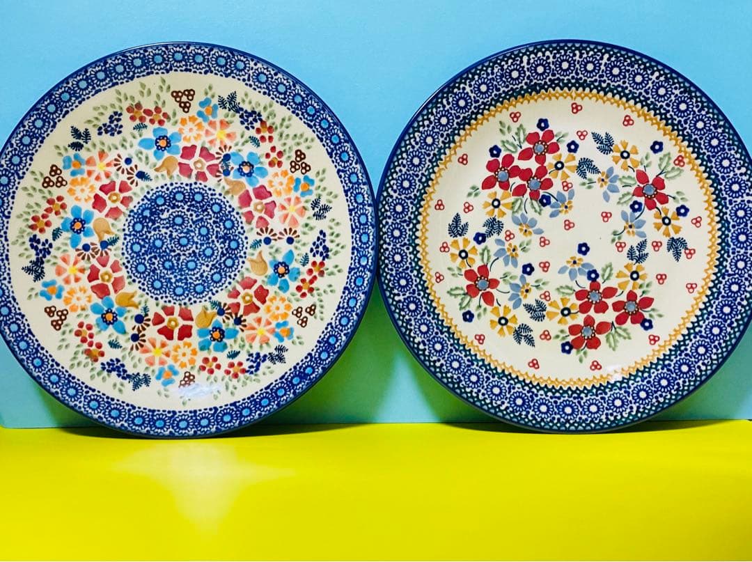 ポーランド食器 ヴィンテージ ポーリッシュポタリー 22cm プレート 2点 ポーランド陶器 ポーリッシュポタリー 「VENA」 プレート19cm V132