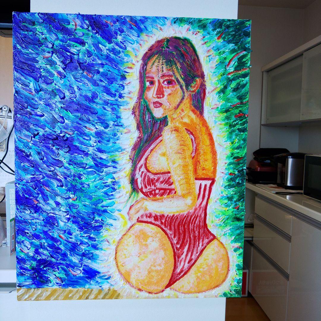 アクリル絵画 水着の女性　一点もの　幻想的