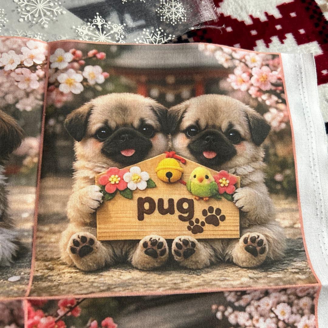 オーダー受付 桜と絵馬 犬猫柄パネル生地 ハンカチ巾着ポーチ - メルカリ
