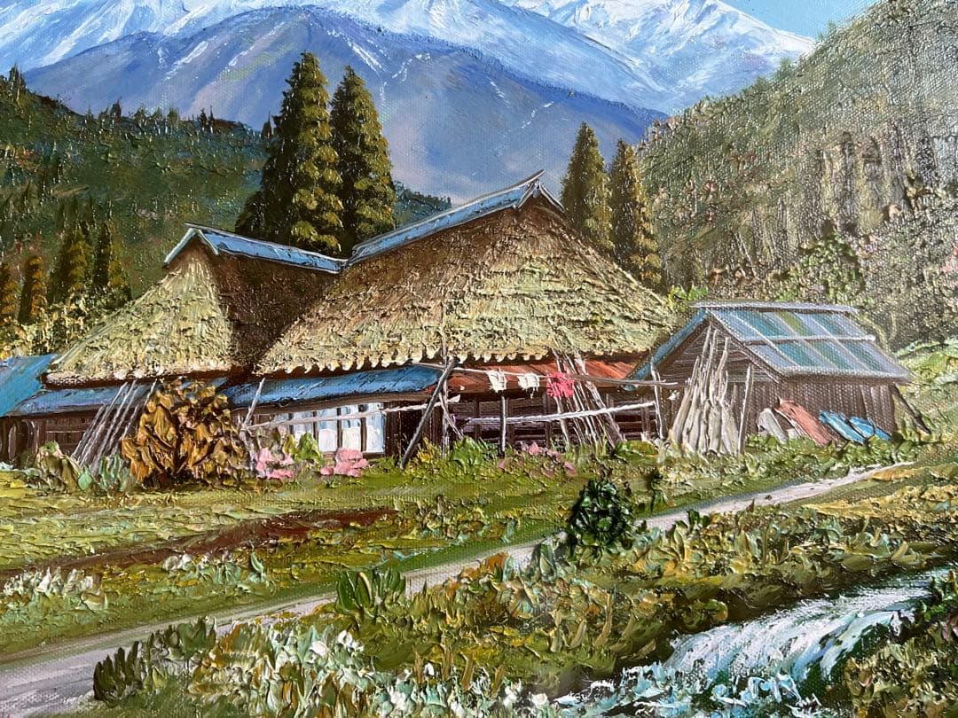真作 北川照生 油彩 安曇野の山郷 原風景｜真作 北川照