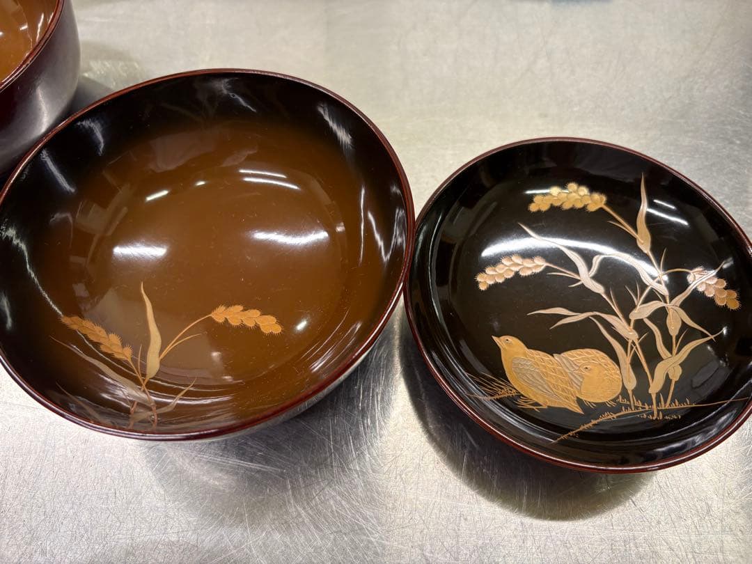 骨董品 明治末期〜大正初期 輪島塗 金蒔絵 漆器椀 煮物椀 5セット