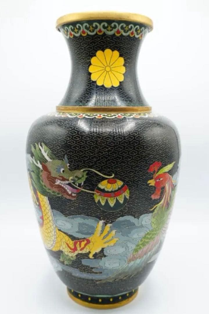 中国古玩 七宝龍鳳瓶　天皇皇后即位十周年記念 天皇 皇后 両陛下喜寿奉祝記念 高級磁器 花瓶 『鳳凰』 日本橋 日美
