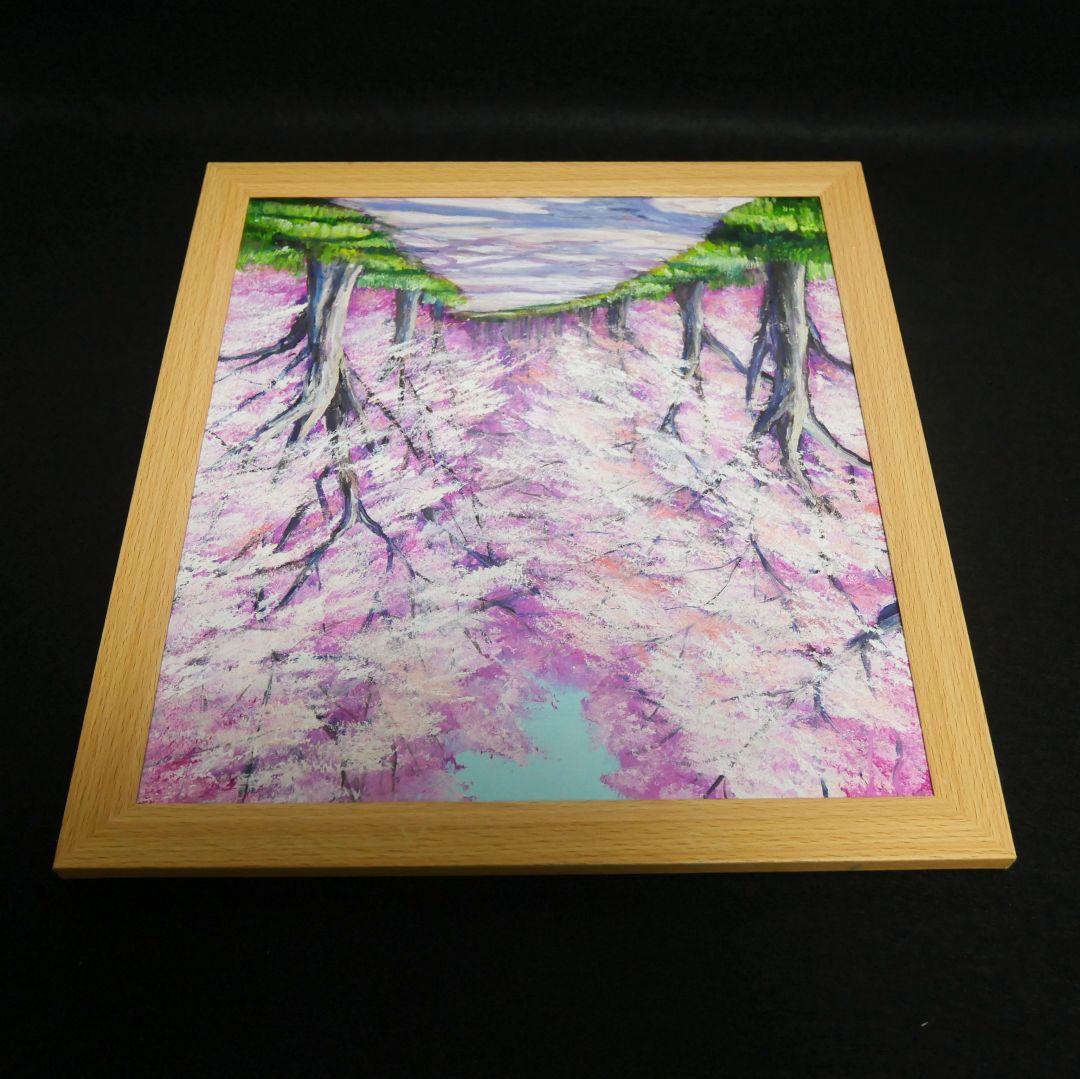 油絵 絵画【満開の桜のトンネル】原画 額縁付き 春の風景画 ギフトにも