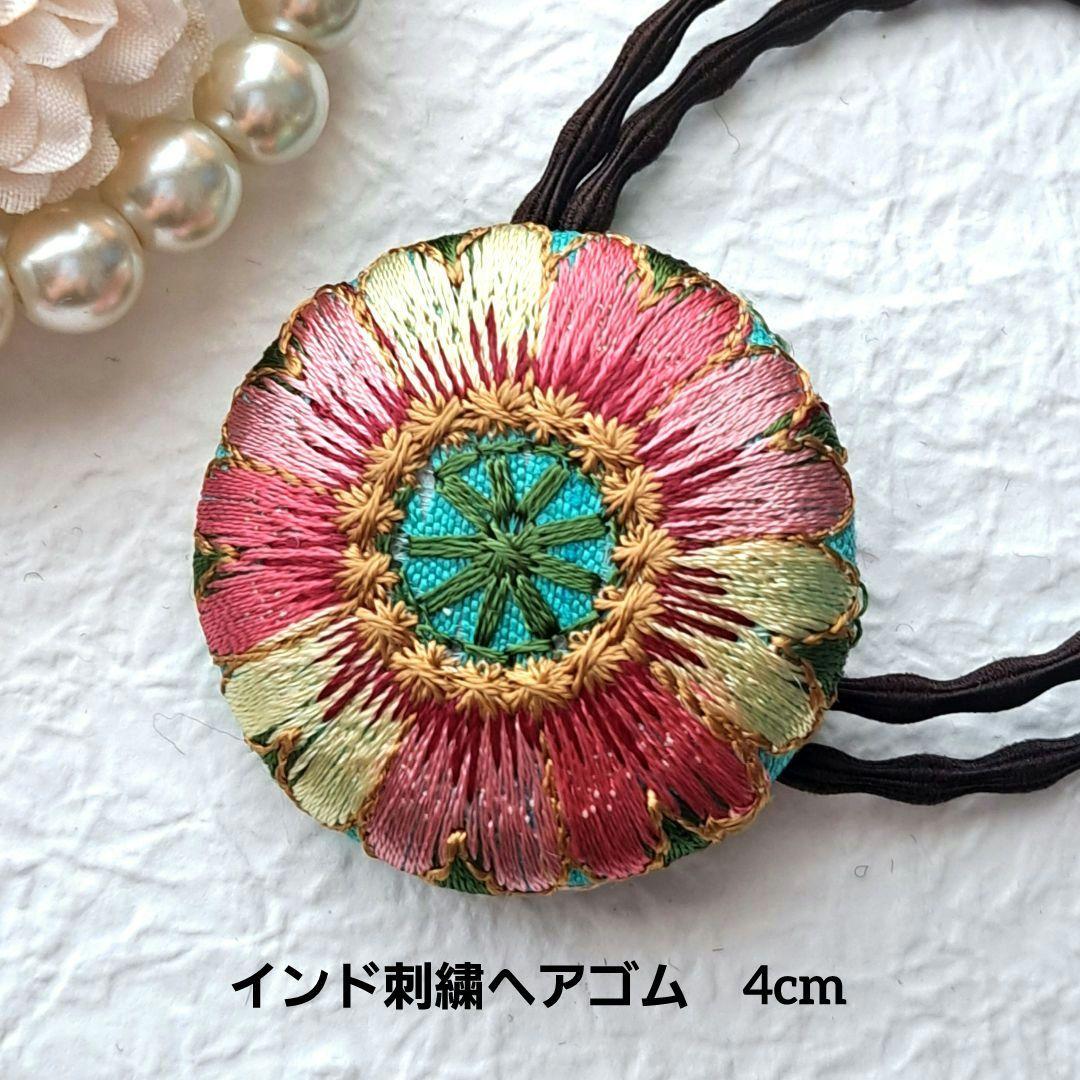 no.59 ハンドメイドデニム刺繍リボンとフリフリフリンジのヘアアクセサリー
