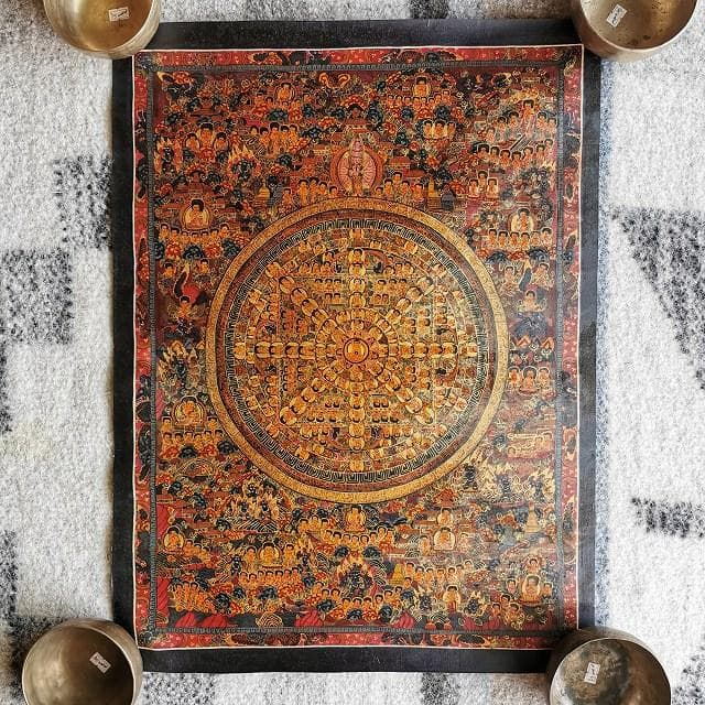 【金剛法界曼荼羅】　大　ハイクオリティ　：　タンカ　仏画（額縁なし） 一点物〕タンカ - 金剛法界曼荼羅[31cm x 39cm] の通販[送料無料